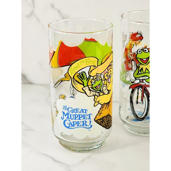 The Great Muppet Tall Glasses 16oz Kermit The Frog Fozzie Bear Gonzo 1981 x4 - Picture 2 of 16